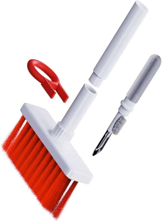 Muvit® Cleaning Soft Brush Keyboard Cleaner 5-in-1 Multi-Function Computer Cleaning Tools Kit Corner Gap Duster Key-Cap Puller for Bluetooth Earphones Laptop Air-pods Pro Camera Lens